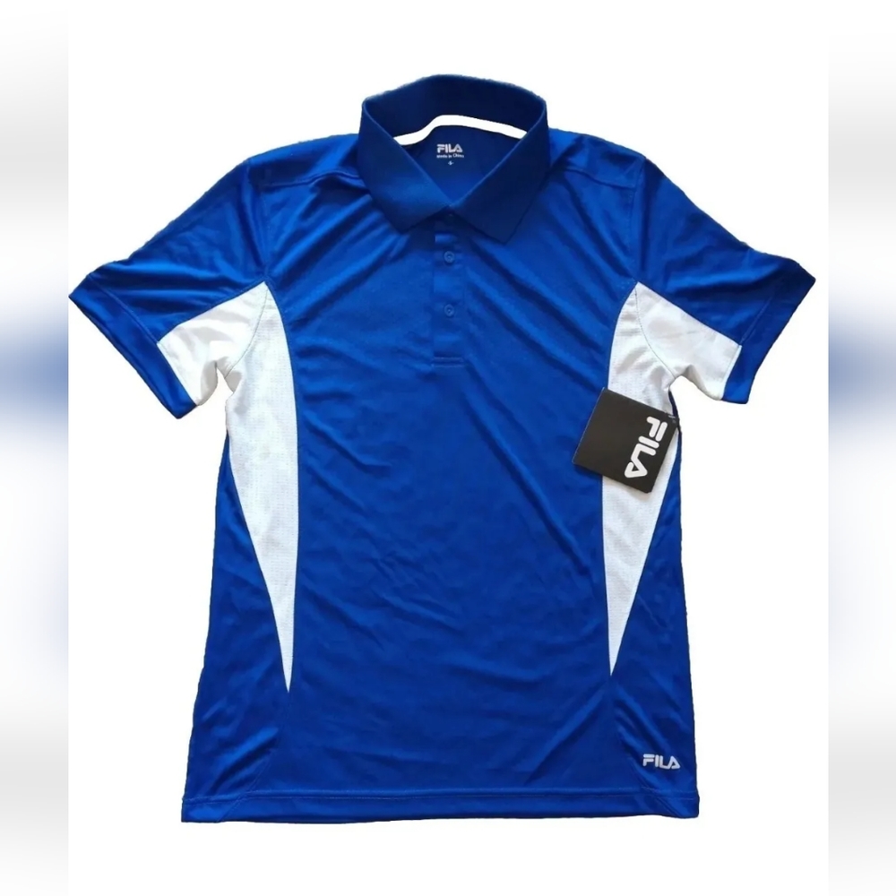 Fila Men's Polo Shirts Blue And White Color Size Small Short Sleeve Logo  NWT